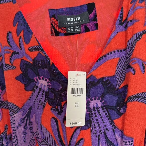 Anthropologie Maeve Macie Maxi Dress, Sleeveless Floral Red Orange Purple, Sz 14 - Picture 6 of 8